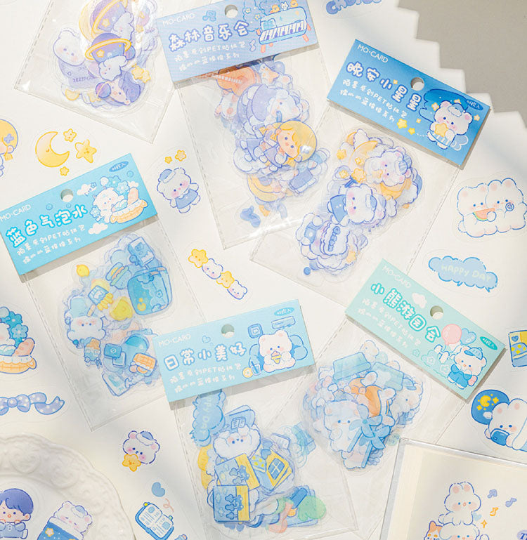 Waxy Ji Blue Série continue Stickers Decorative pour Tente Main Mignonne