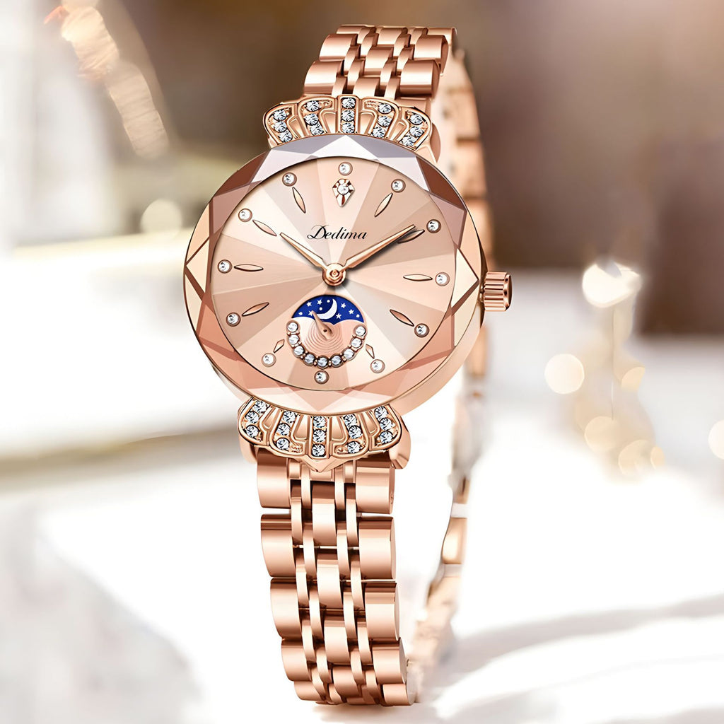 Femmes Diamant-embelli résistant à l'eau Bracelet en acier Casual Luxury Watch