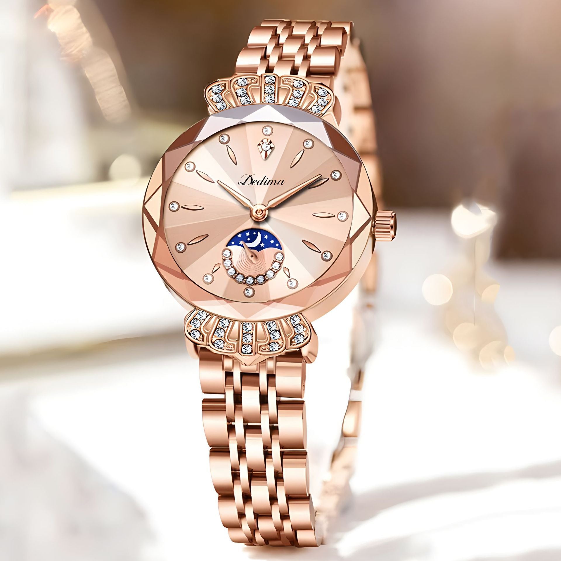 Femmes Diamant-embelli résistant à l'eau Bracelet en acier Casual Luxury Watch