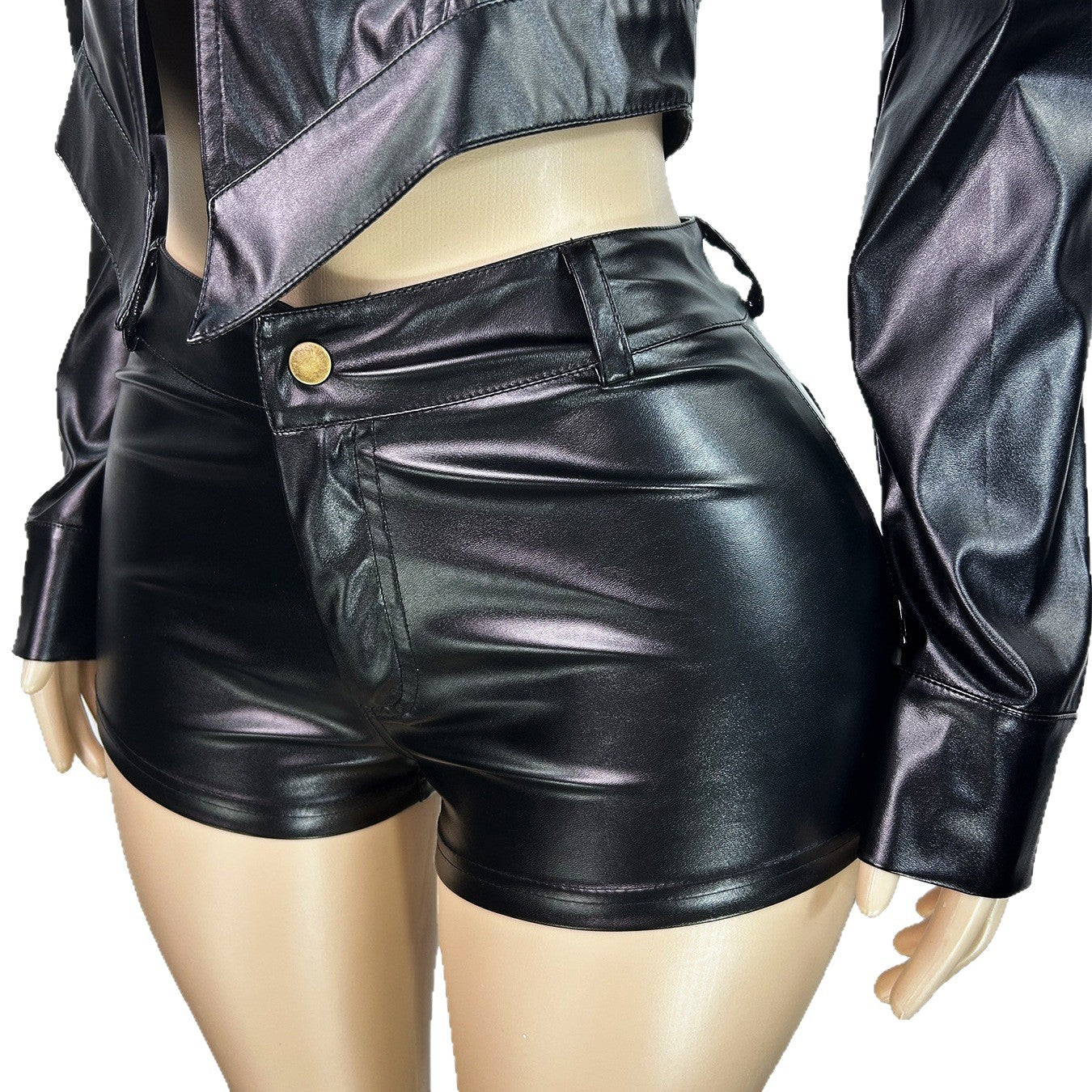 La mode européenne et américaine en cuir pour femme Stand-Collar bi-lay Zipper Biker Long-Sleev