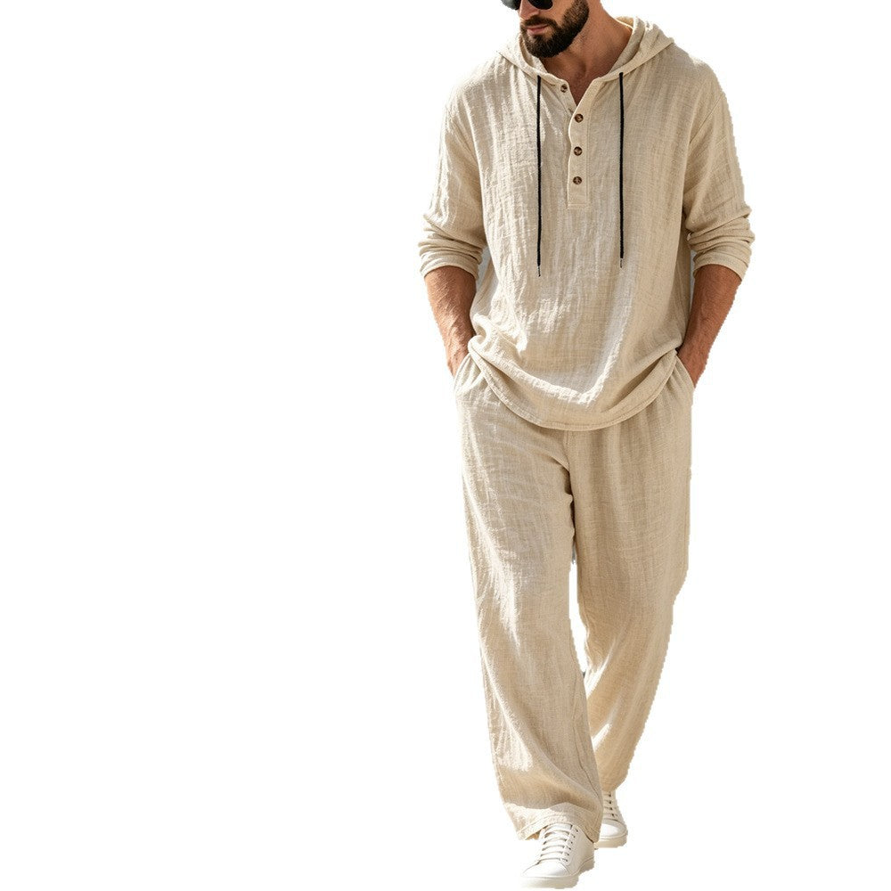 Ensemble à capuche et pantalons en lin, hommes