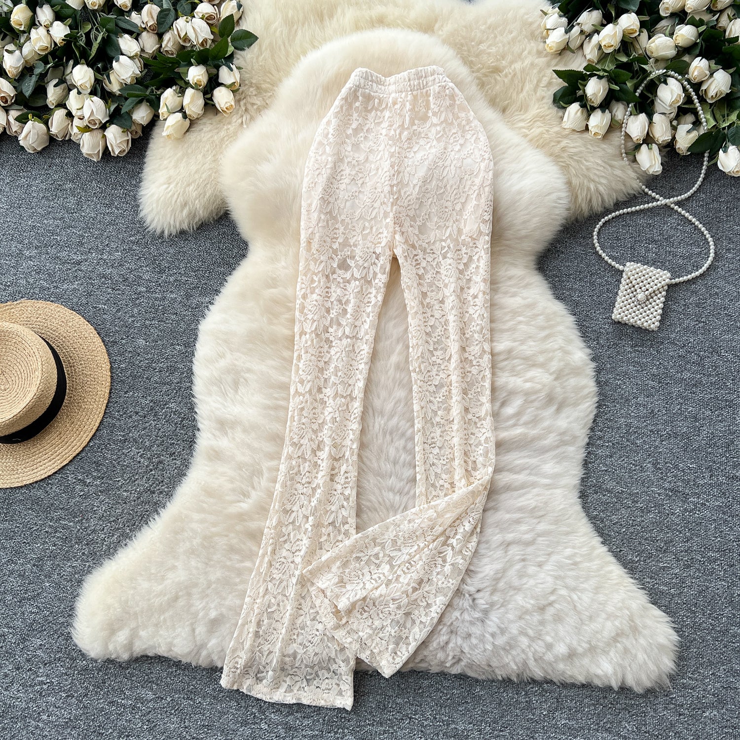 Pure et séduisante Pantalon de dentelle mince et polyvalente Casual et serré
