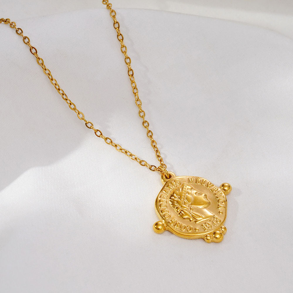 Collier vintage en acier inoxydable plaqué or géométrique