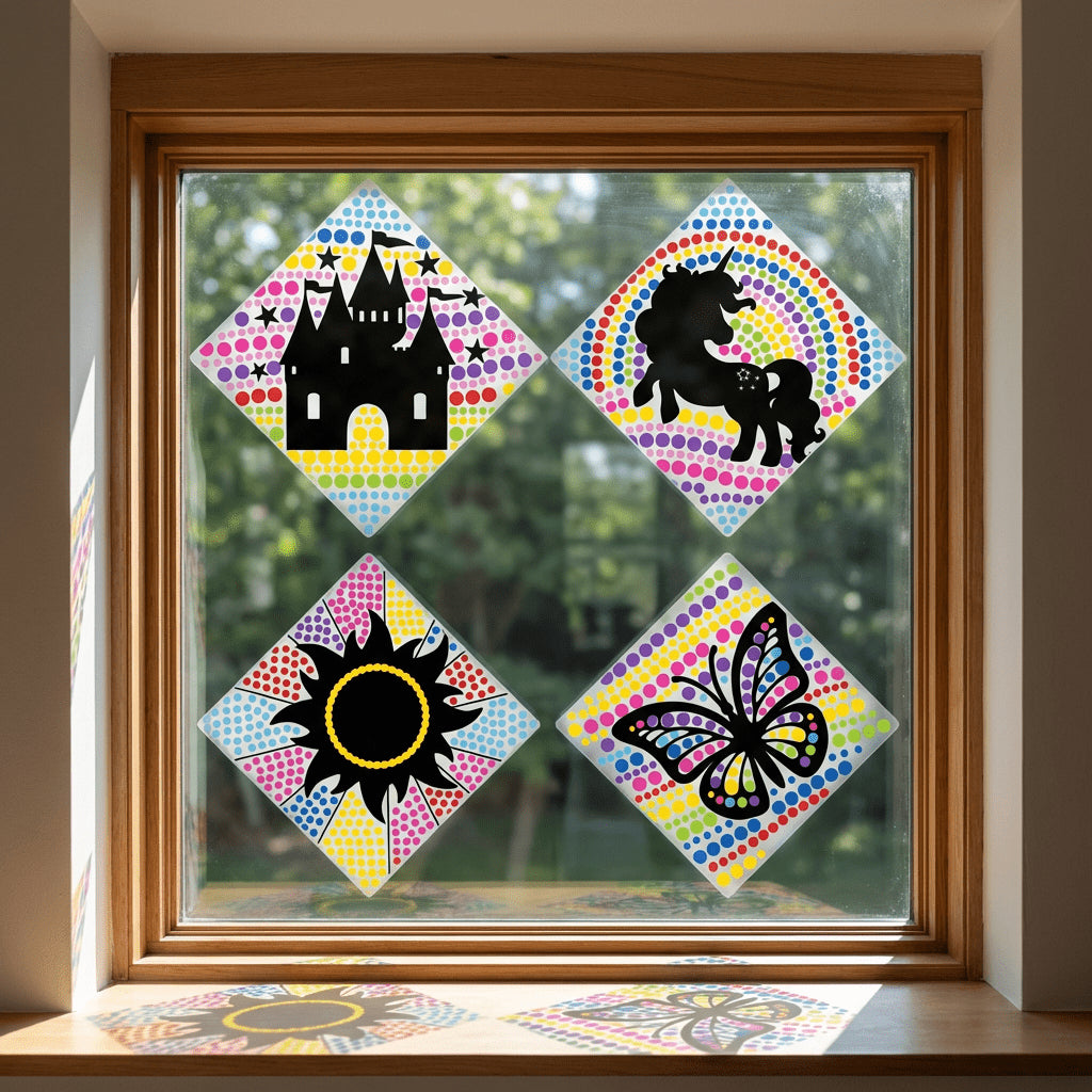 4 ensembles de décorations de fenêtre de peinture diamant bricolage avec effet cristal — Décorations partielles