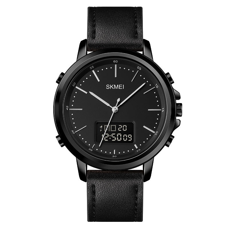 Casual Spiral Sports couronne en cuir alliage rond épingle pointeur mâle montre électronique