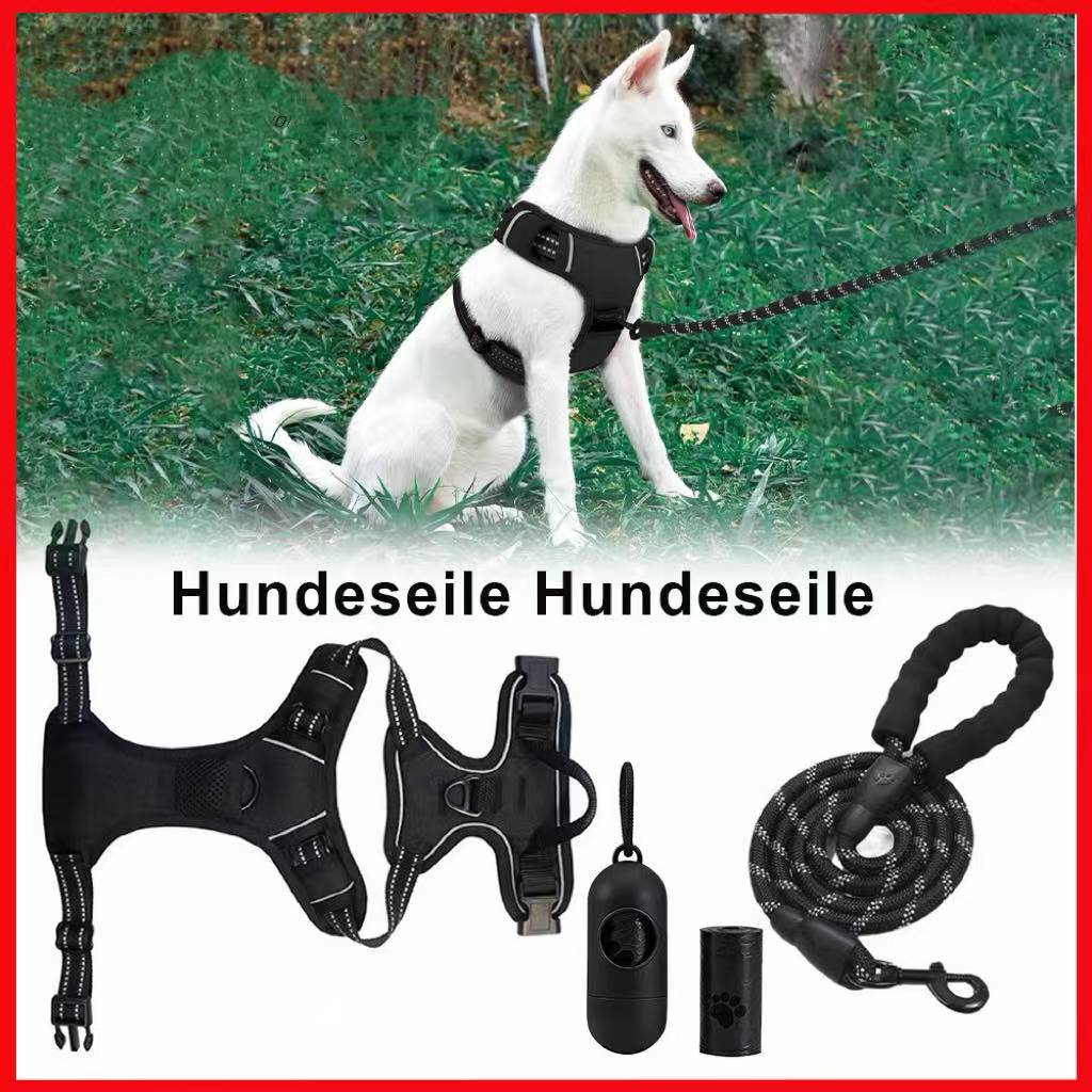 Pas de Harnais de Pull Chien Adjustable Réflectif Nylon Pet Vest avec Poop Bag Dispenser Set