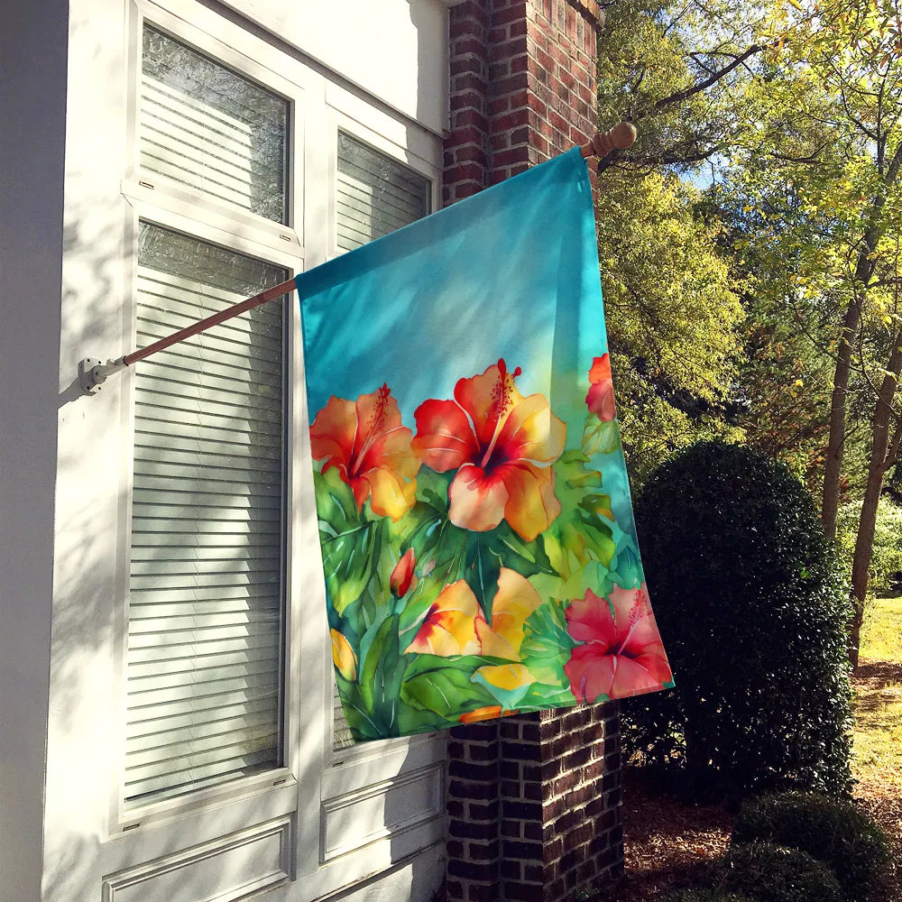 Hawaï Hibiscus hawaïen dans l'aquarelle Maison Drapeau Grand Porc Manches Pole décoratif Outsi