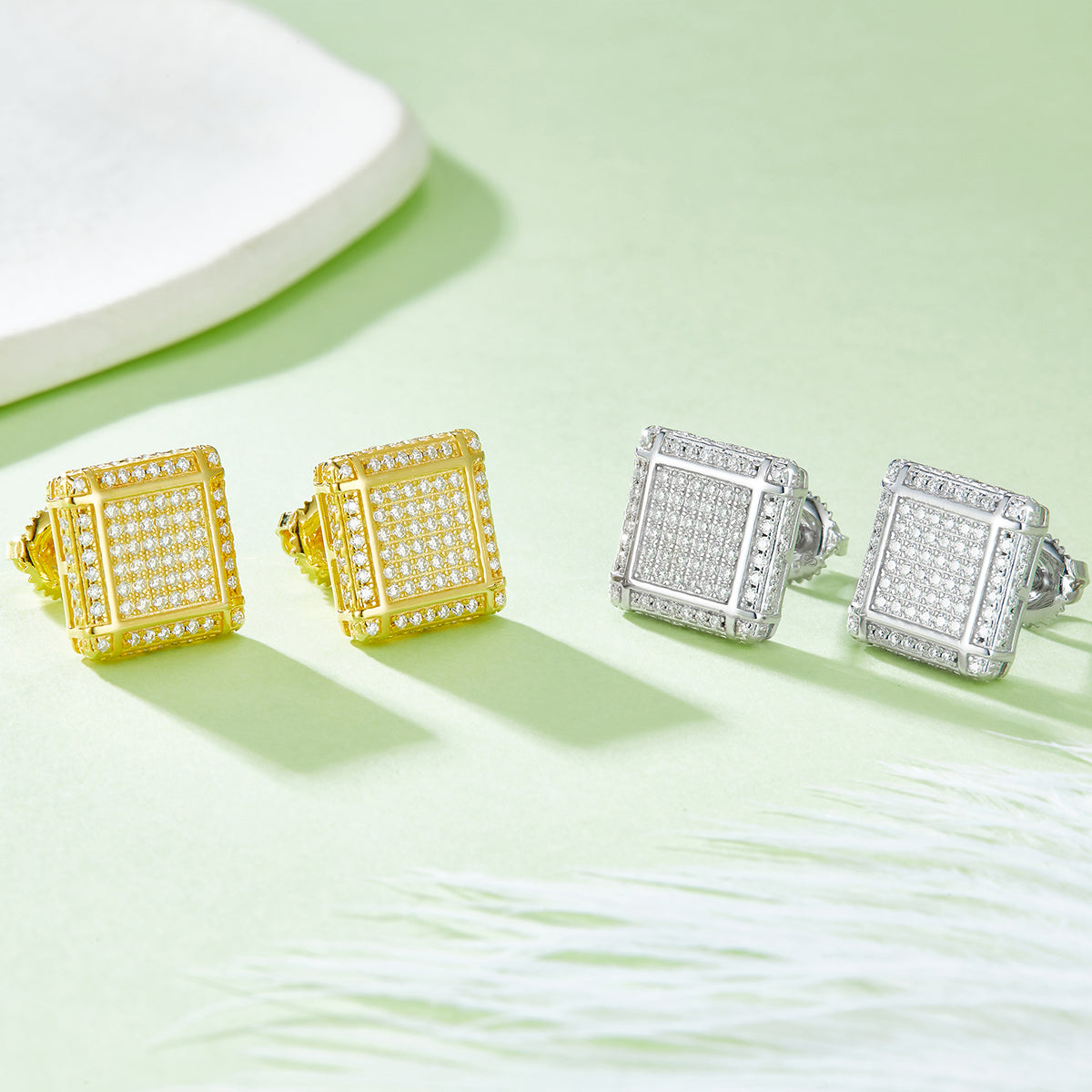 S925 Argent Sterling 176pcs D Couleur VVS1 Moissanite Boucles d'oreilles carrées 3D 11,5mm Vis arrière H