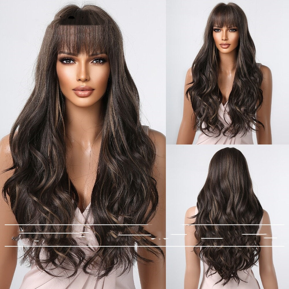 Perruque cheveux longs naturel droit Bangs Big Wave