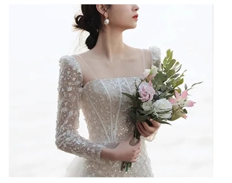 Robe de mariée légère en queue de poisson de style français
