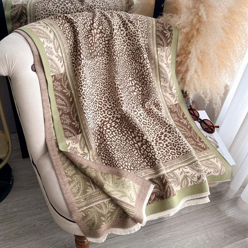 Cashew Flower Leopard Imprimer Patchwork Jacquard Écharpe réversible