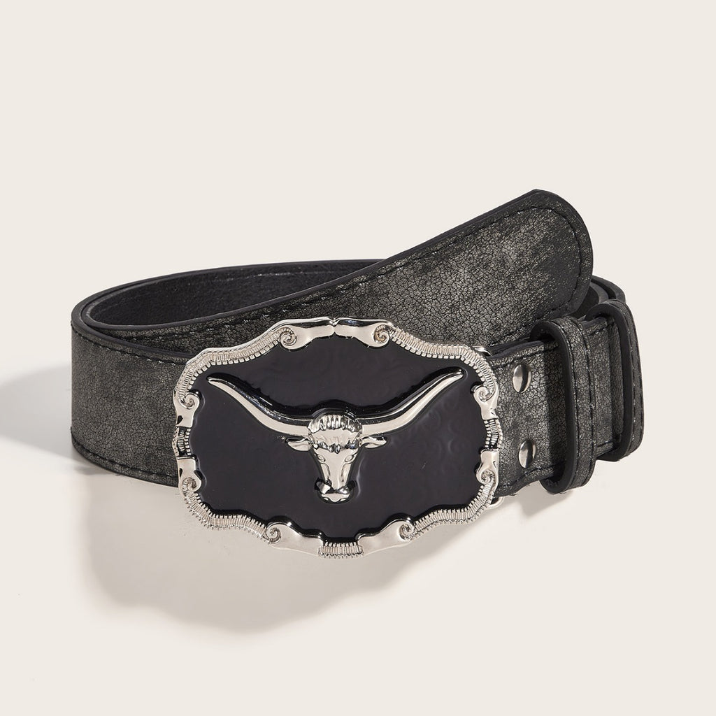 Rétro Dominering Epoxy Cattle Head Buckle Femmes Casual Homme Jeans Strap Personnalité Be