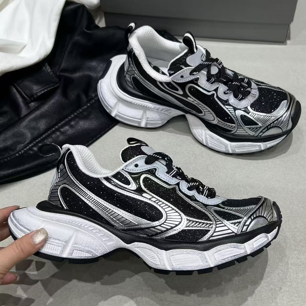 Femmes Sequin Papa Sneakers