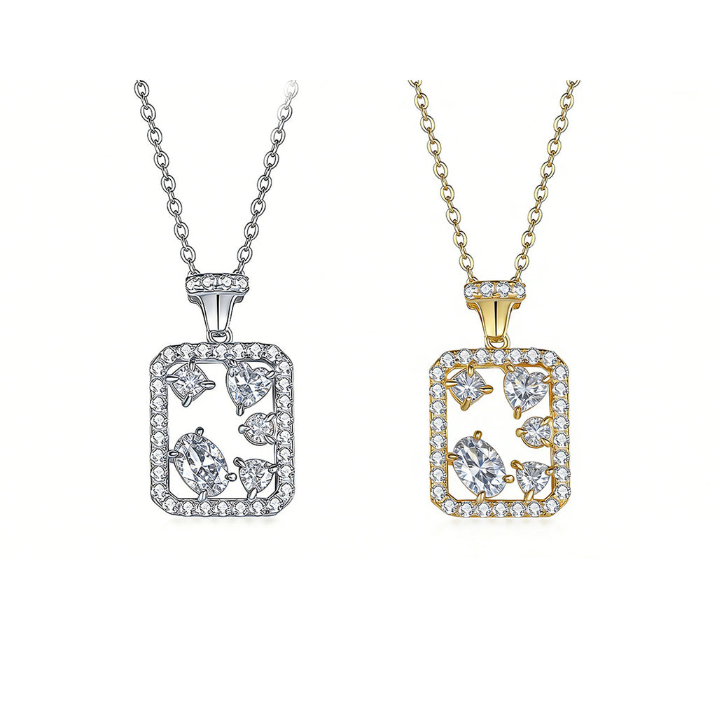 S925 Argent Sterling Rectangle géométrique Collier en mousse 45cm Coupe mixte D Couleur VVS1 G
