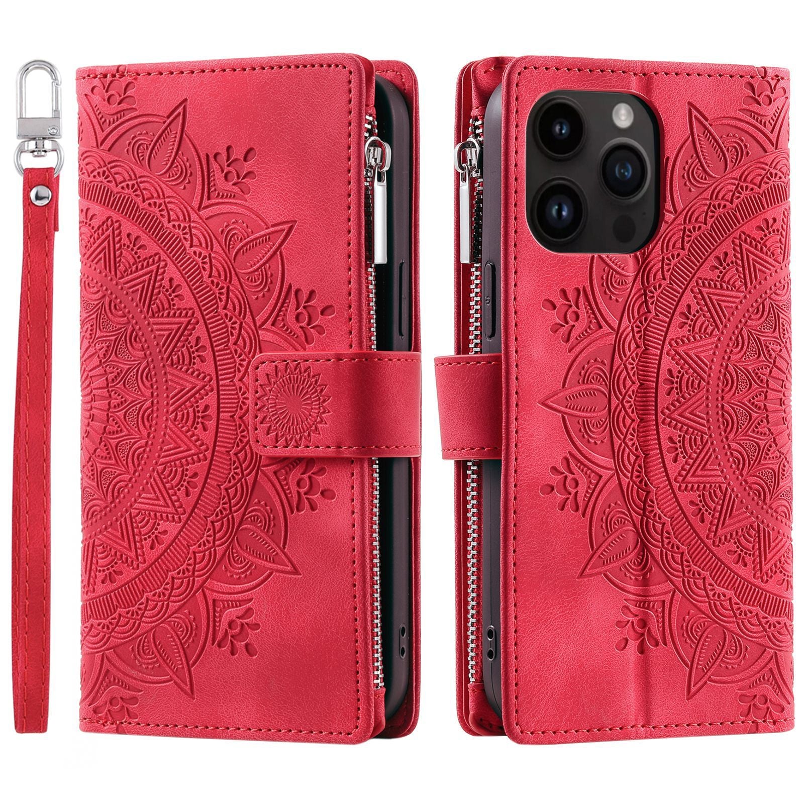 Carte Zipper Sac Téléphone portable En cuir Embossed carte Insert Protection Shell