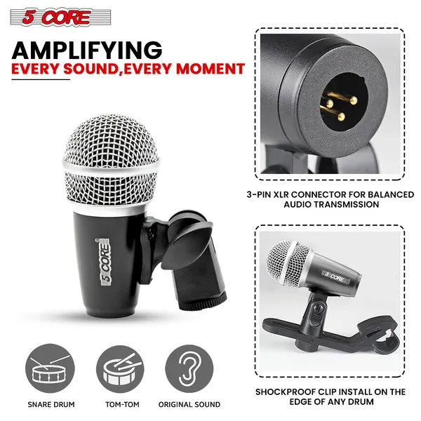 5 Core Conga Mic Snare Tom Set Professional XLR Cardioid Condenser Instrument Microphone K