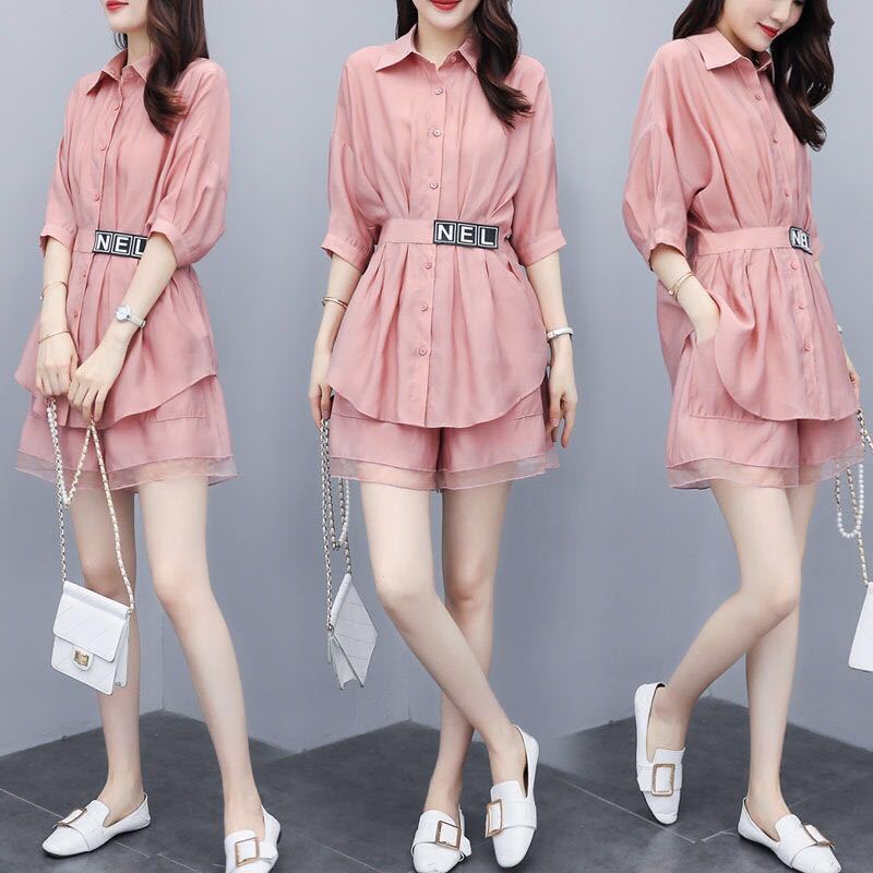 Women's Mid-Waist Long-Sleeved Shorts Set