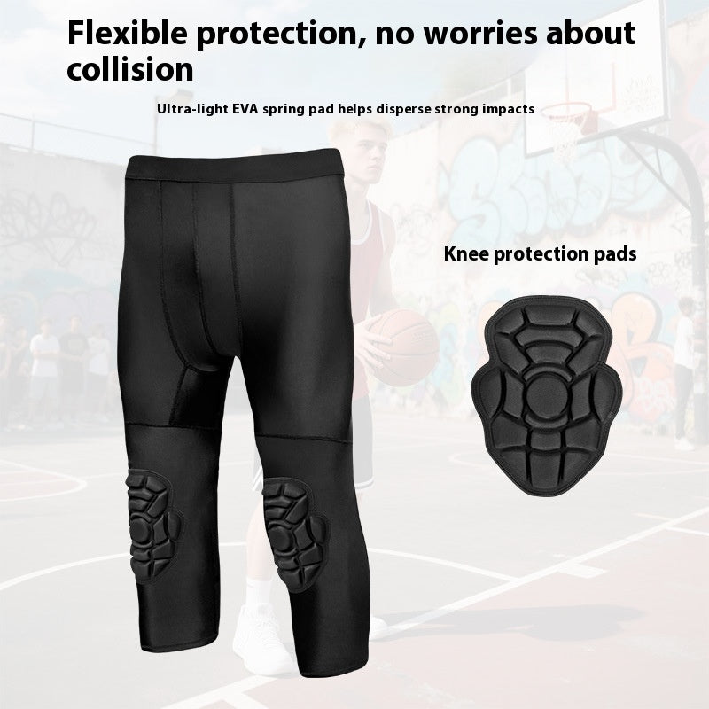 Basketball Tight Cropped Pants Knee Pad Leggings intégrés anti-collision
