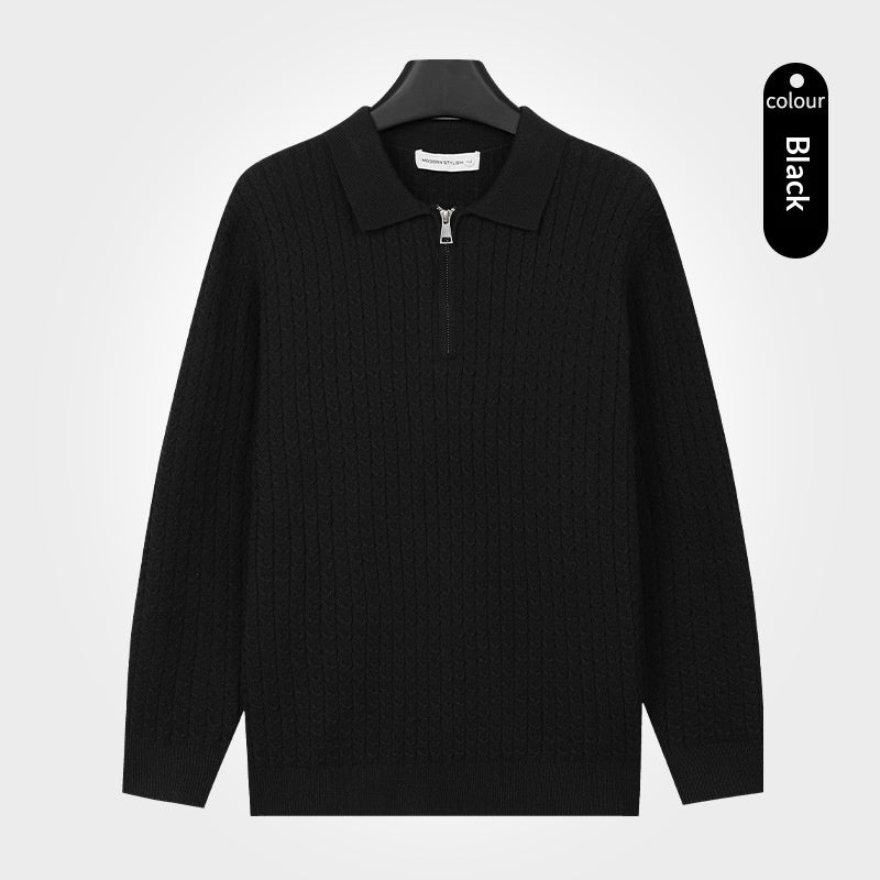 Hommes tricoté manches longues Top avec un lapel et demi-zip