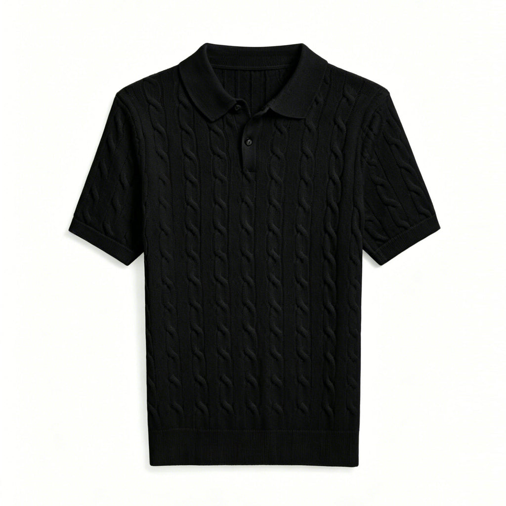 Chemise Polo en tricot de câble Hommes manches courtes T-shirt tricoté casual