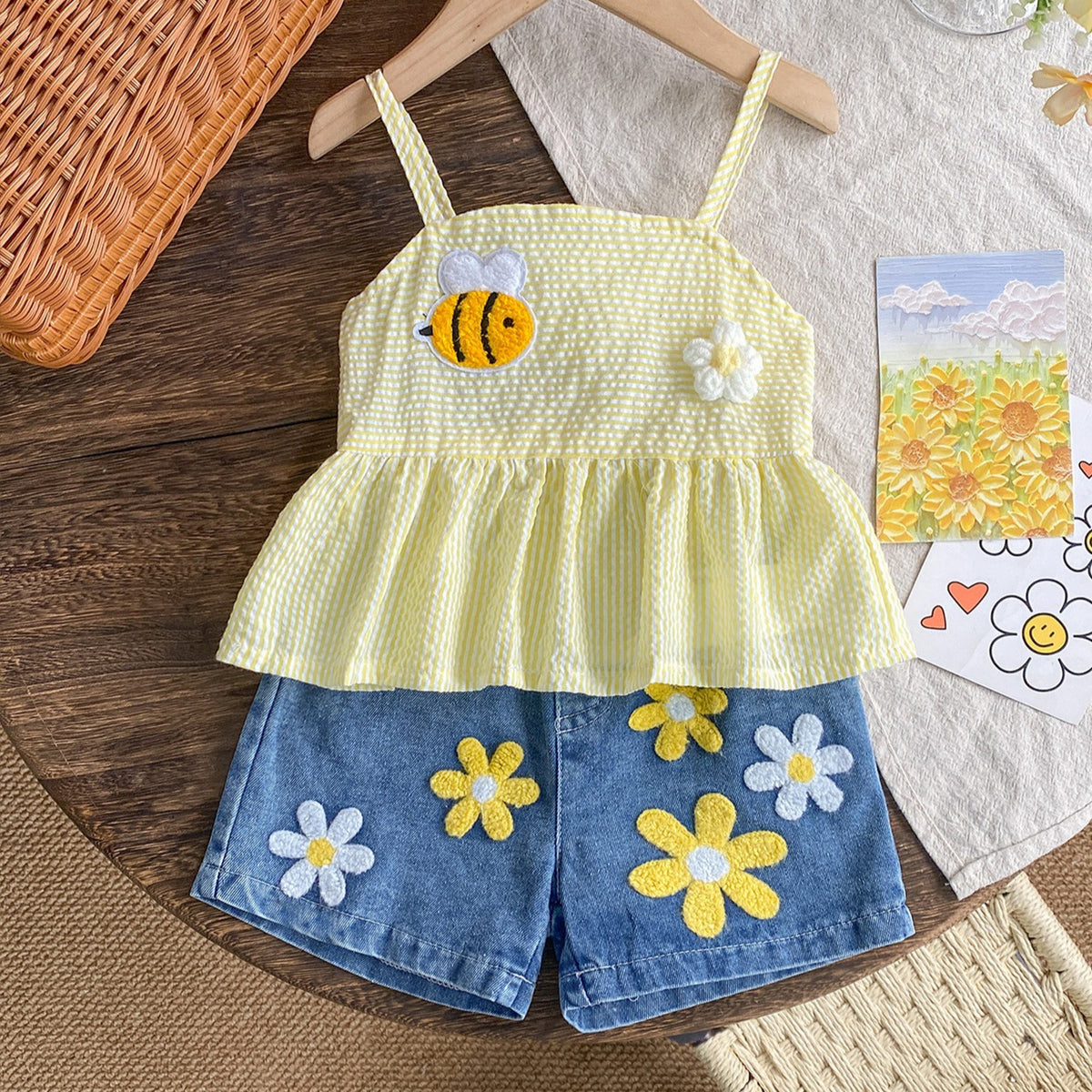 Filles Handmade 3D fleur Halter Top et shorts ensemble