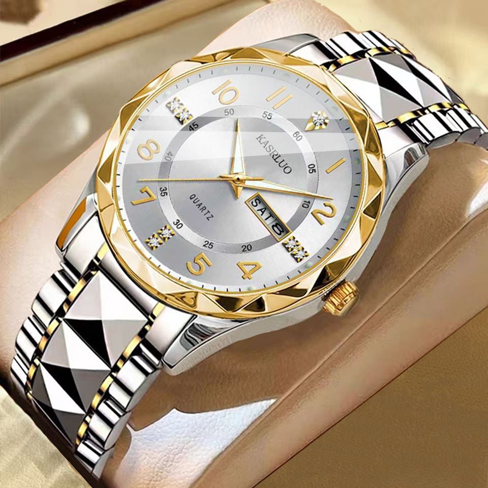 Dual Calendar Homme Mode Imperméable Montre Quartz Lumineuse