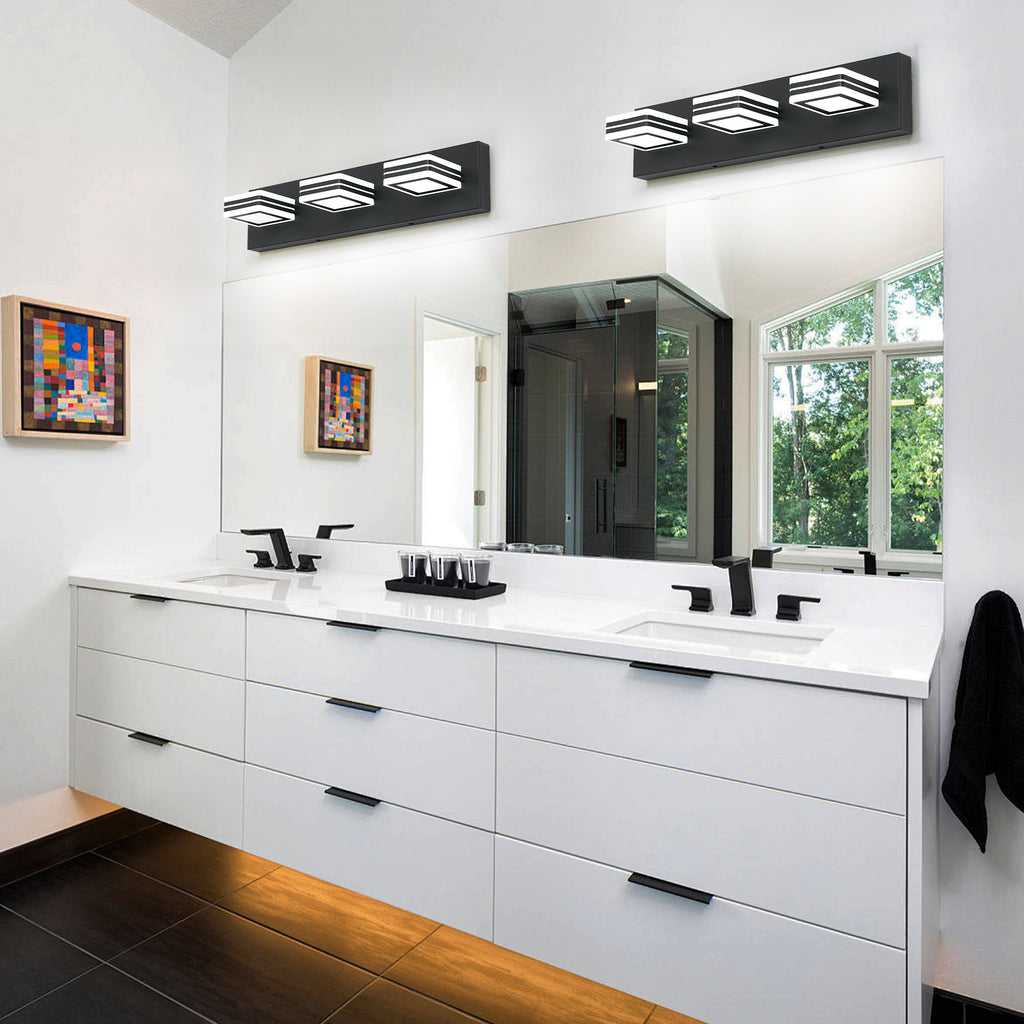 Matte Black Vanity luminaires 3 lumières haut et bas LED salle de bain moderne lumières de Vanity O