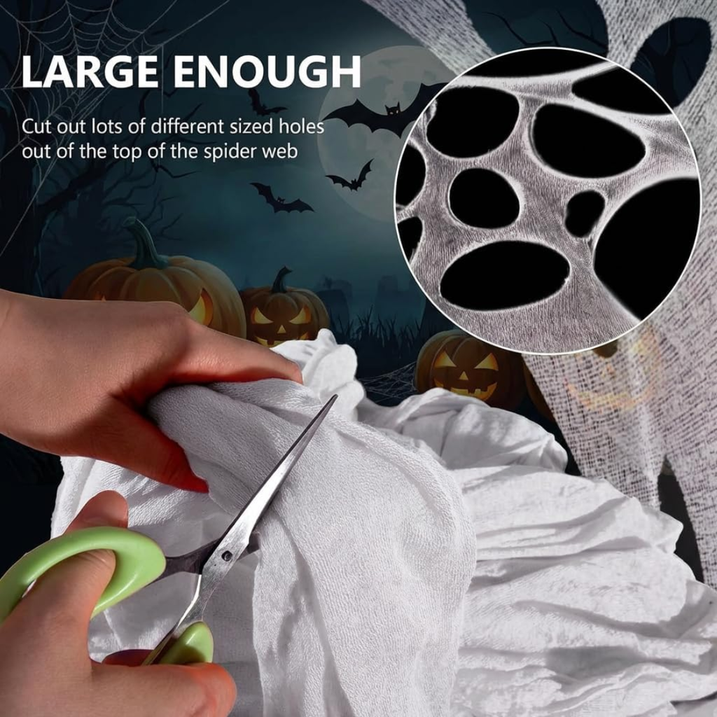 Bricolage géant Halloween Spider Web 450 Ft Stretchable Spider Web avec 10 bâtons au sol