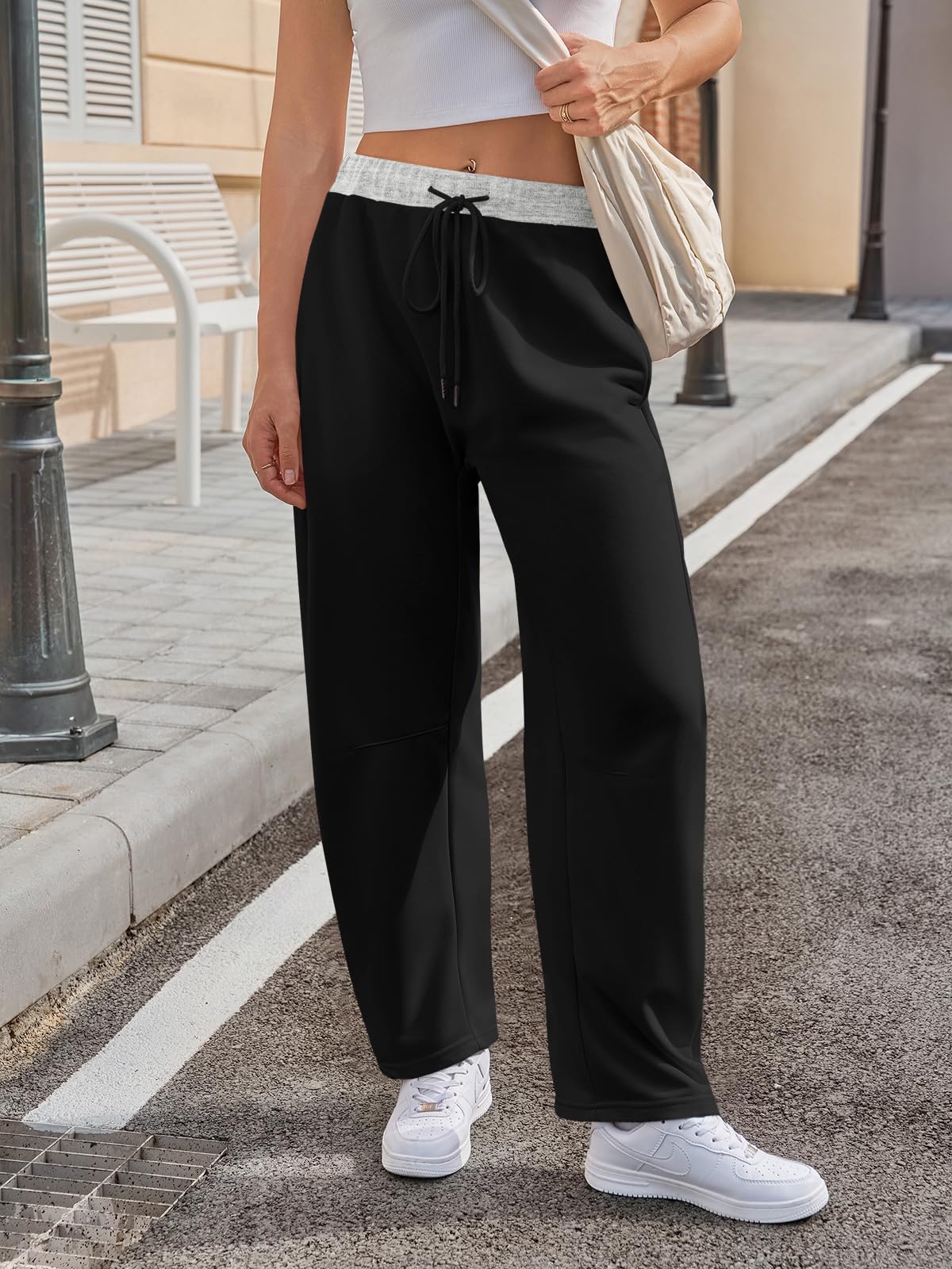 Fisoew femmes large jambes sweatpants Baggy cordon drawstring élastique Waisted Travel Pants Colo