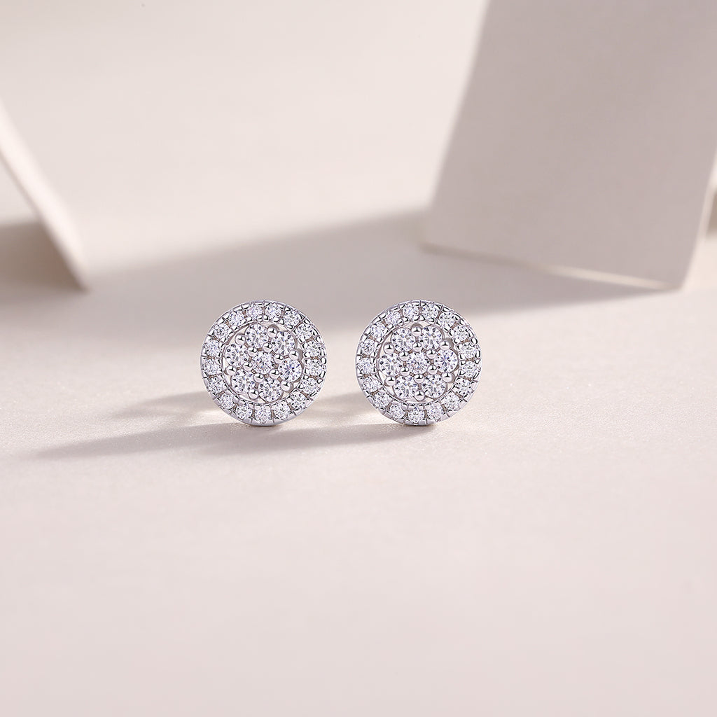 S925 Boucles d'oreilles rondes en argent sterling Halo Sterling