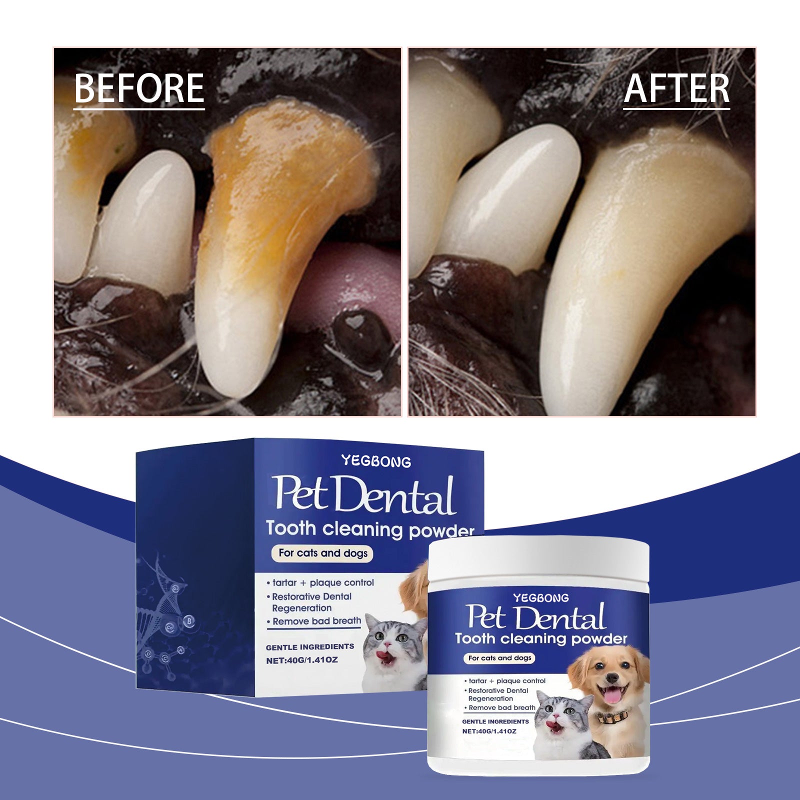 Poudre de nettoyage des dents pour animaux de compagnie