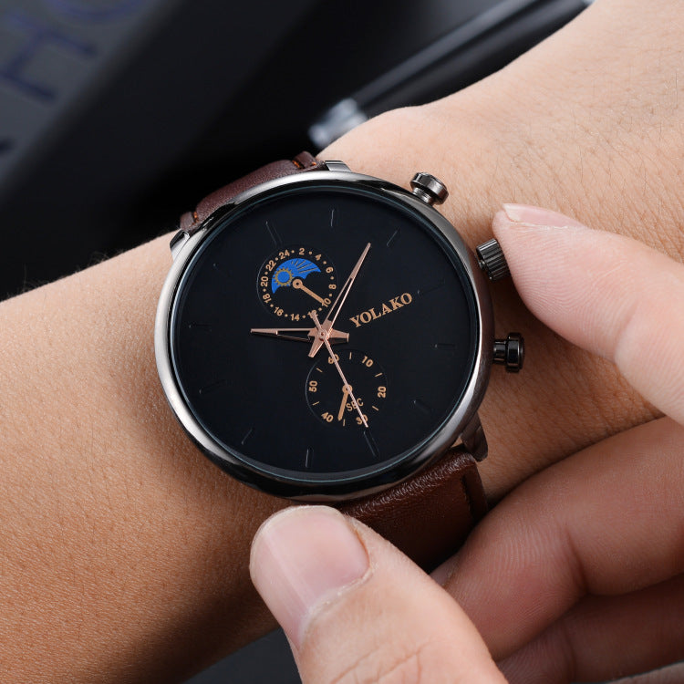 Ceinture en cuir deux yeux Ultra-fin Quartz montre homme