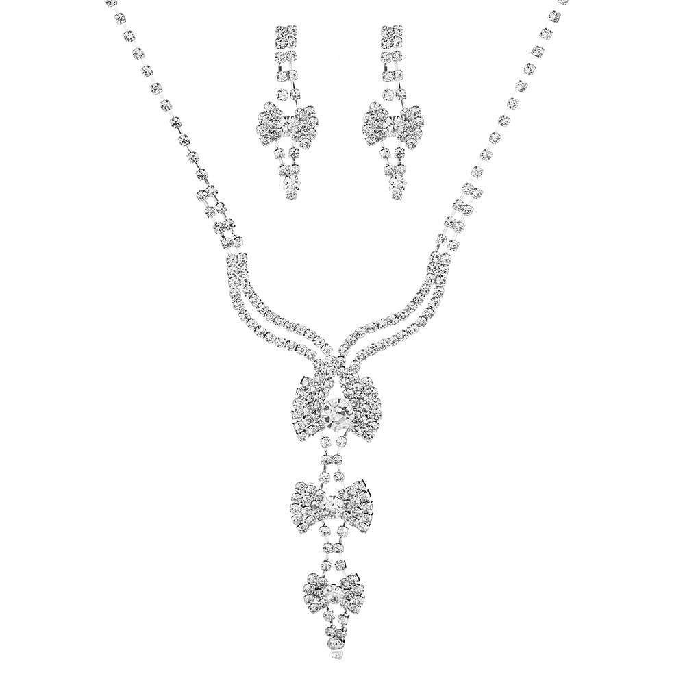 Ensemble de bijoux 3-Tier Bow Y-Drop CZ 3Pcs pour femmes