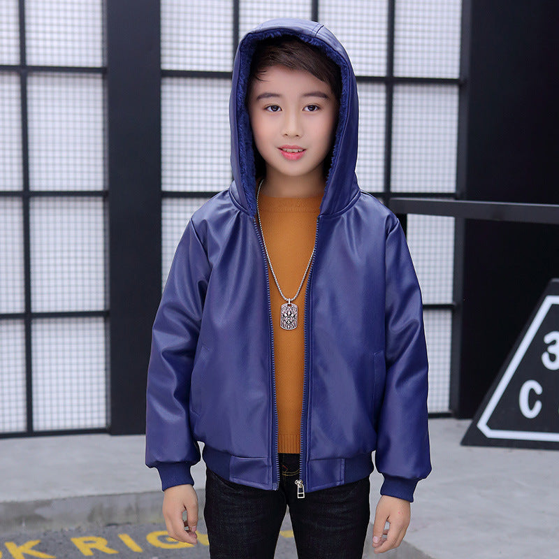 Veste en cuir PU Veste à capuche pour enfants