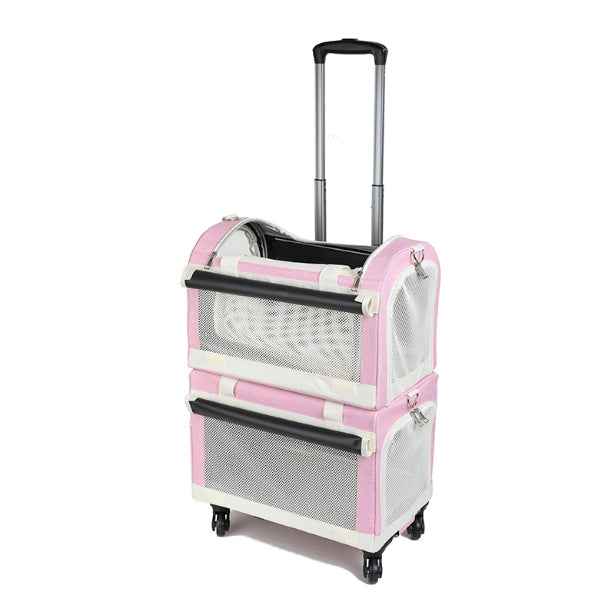 Multi Pet Carrier Double Decker 4 roues Chariot pour chats et petits chiens Détachable Carrier