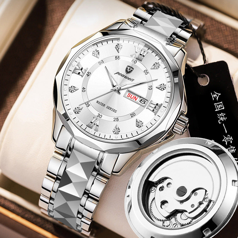 Montre à dos transparent de squelette mécanique pour hommes