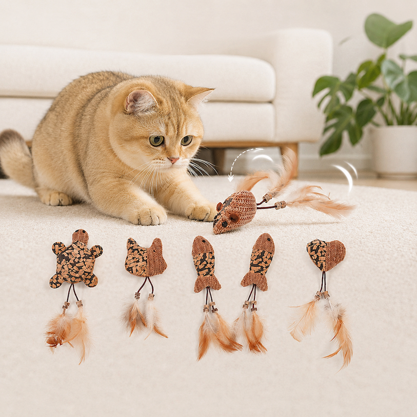 Jouets de chat, baguette de chat auto-amusante avec Catnip et plumes pour le soulagement de l'ennui, Bite-résistan