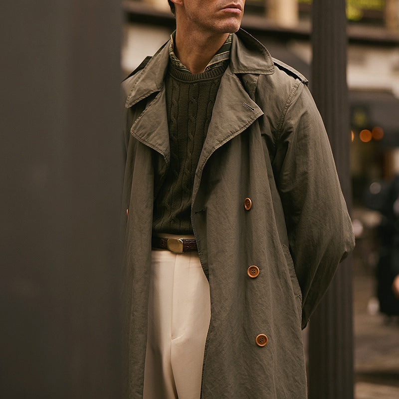 Automne-hiver Hommes mi-longueur Solide-couleur brise-vent avec un collier de lapel