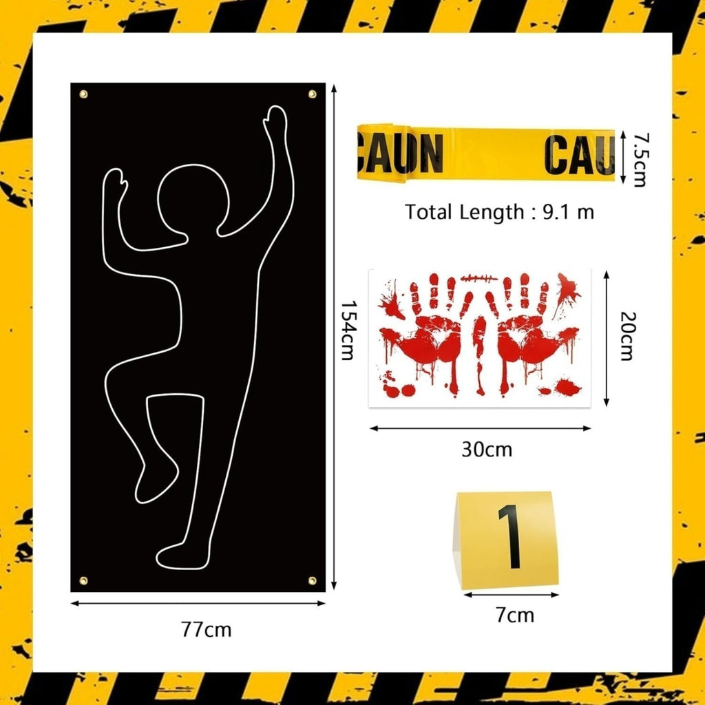 Set de décoration de scène de crime 19 pièces avec bande de prudence
