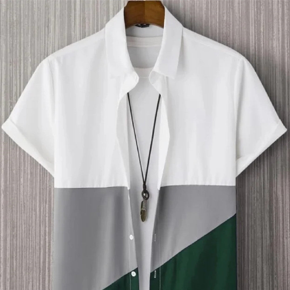 Mode Trendy Homme chemise impression numérique Casual respirant Stand collier manches courtes