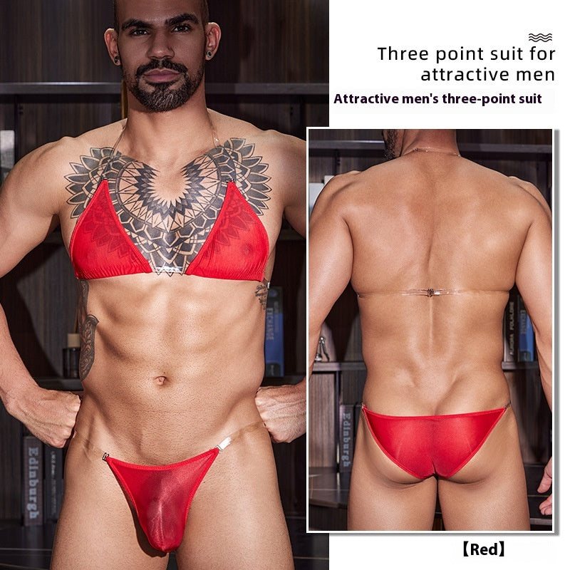 Men's Thin Transparent Sexy Three-point Swimsuit
