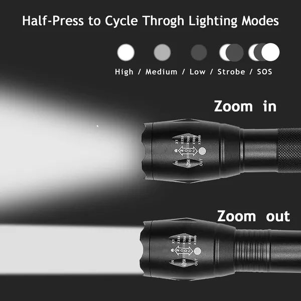 2x Extreme Hell Flashlight Zoom USB Rechargeable with Battery LED