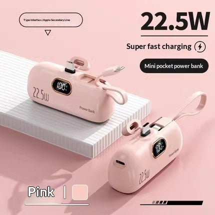 Emergency Mini Power Bank with Built-in Cable - Quick Recharge Pocket Capsule