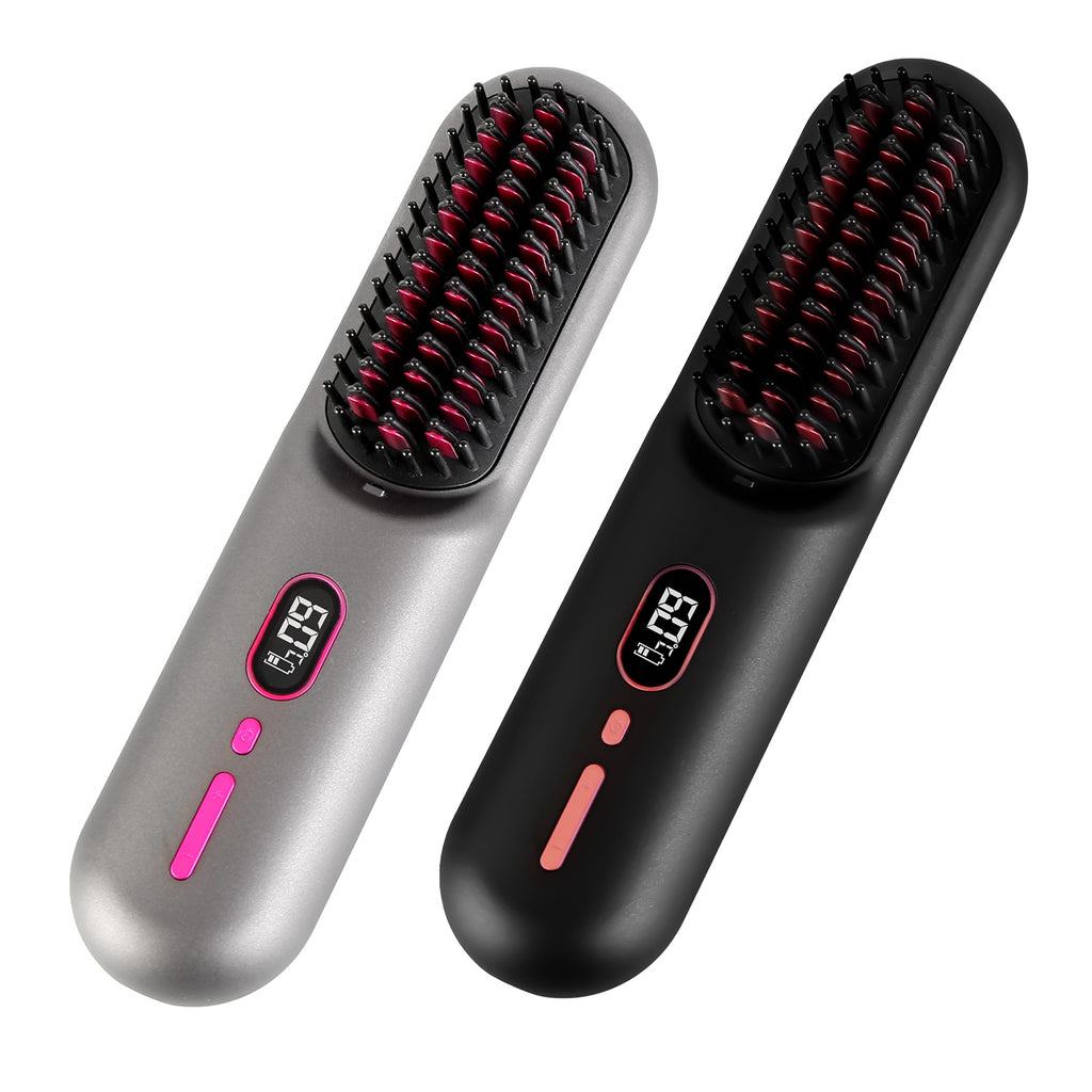 Options Gris-Noir -- 1Pc sans fil Négatif brosse de lisseur de cheveux Ion rechargeable Mini