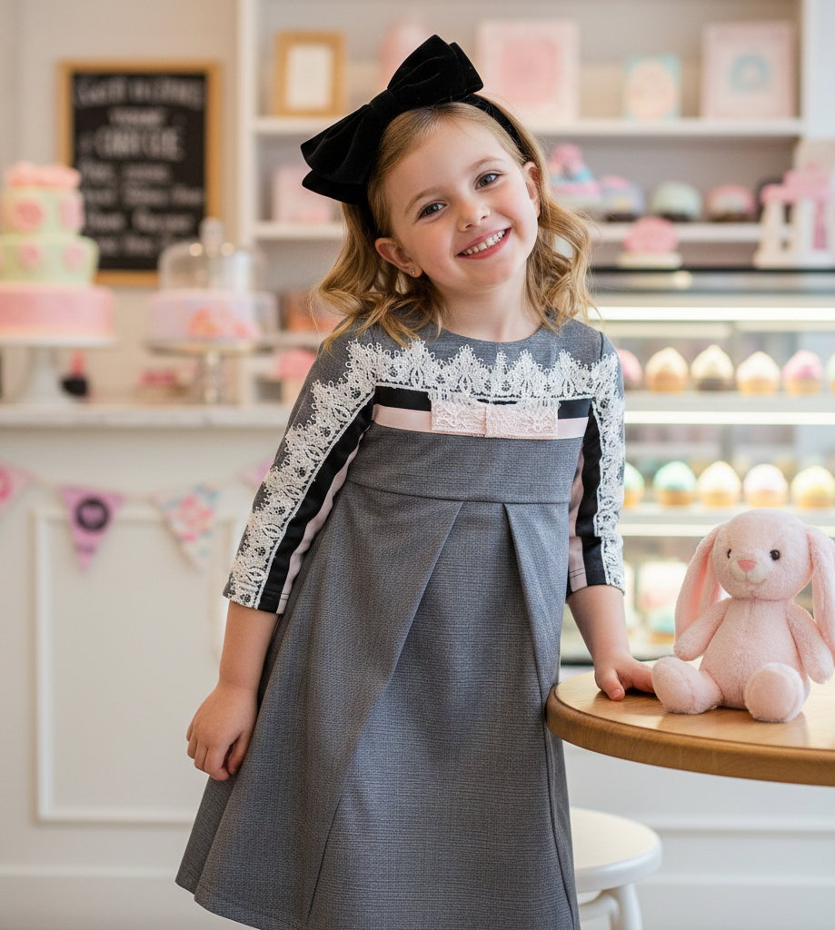 Robe de Dentelle Vieille Filles A-Line 3-4 Manches Élégante Robe de Princesse Casuale 3-9Y