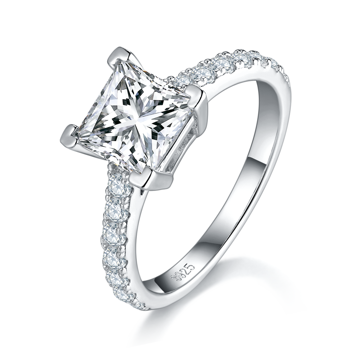 S925 Argent Sterling 2ct Anneau de Moissanite Coupe Princesse