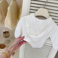 Le En Baby Kindergarten Outfits Autumn Chic Lace-Trim Top and Striped Flared Pantalons Set