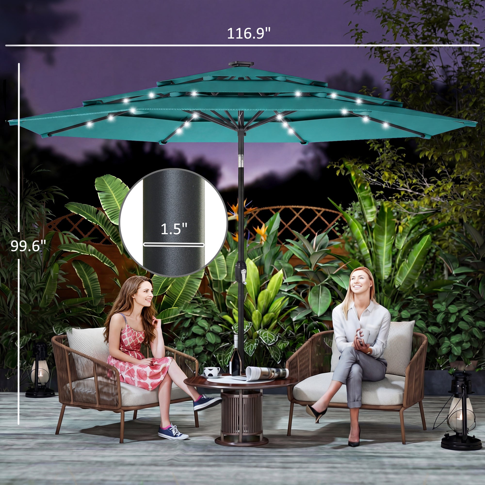 Parapluie extérieur Patio de 9,7 pieds avec lumières solaires LED