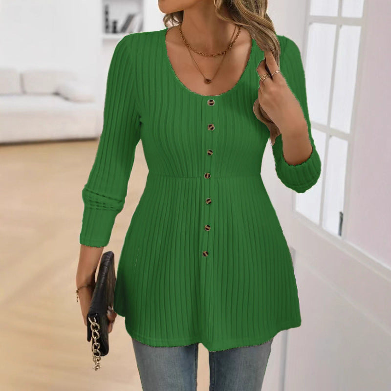 Polyvalent Solid-colore Manches longues Col d'équipage Plus-size Top