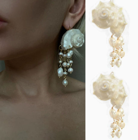 Iridescente Spiral Naturel Rare Conch Shell Pearl Brooch